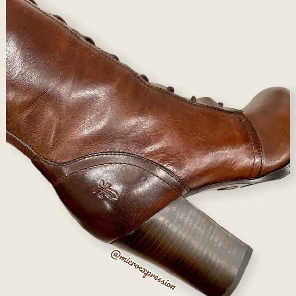 $699 Frye Parker Lace-Up Victorian Brown Leather Tall Bohemian Knee High Boot - Picture 9 of 16
